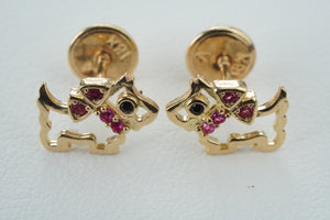 Topos silueta de perro con moño de circones rosados Topos silueta de perro con moño de circones rosados