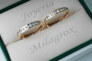 Candongas  con circones blancos en oro 18 quilates tipo italiano